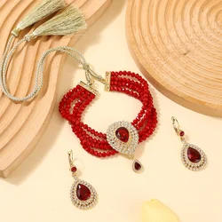 Elegant Moroccan Jewelry Set for Women - Luxurious Traditional Accessories for Weddings, Parties, and Gifts (Red)