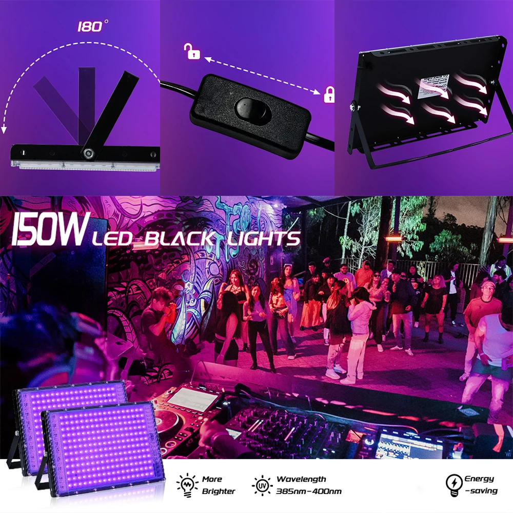 รูปสินค้า ไฟ LED สีดำ 50W 100W 150W สำหรับกลางแจ้ง