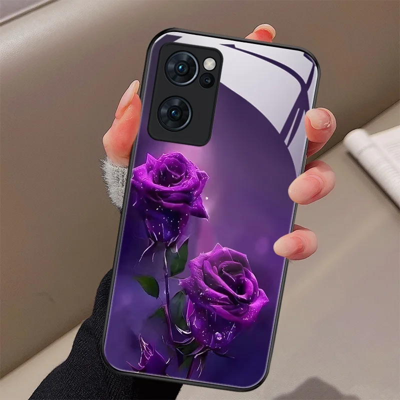 

Luxury Fashion Purple Rose Phone Case for iPhone 15 14 13 12 11 ProMax Mini Plus X XR XS Max 7 8 SE Tempered Glass Cover Fundas