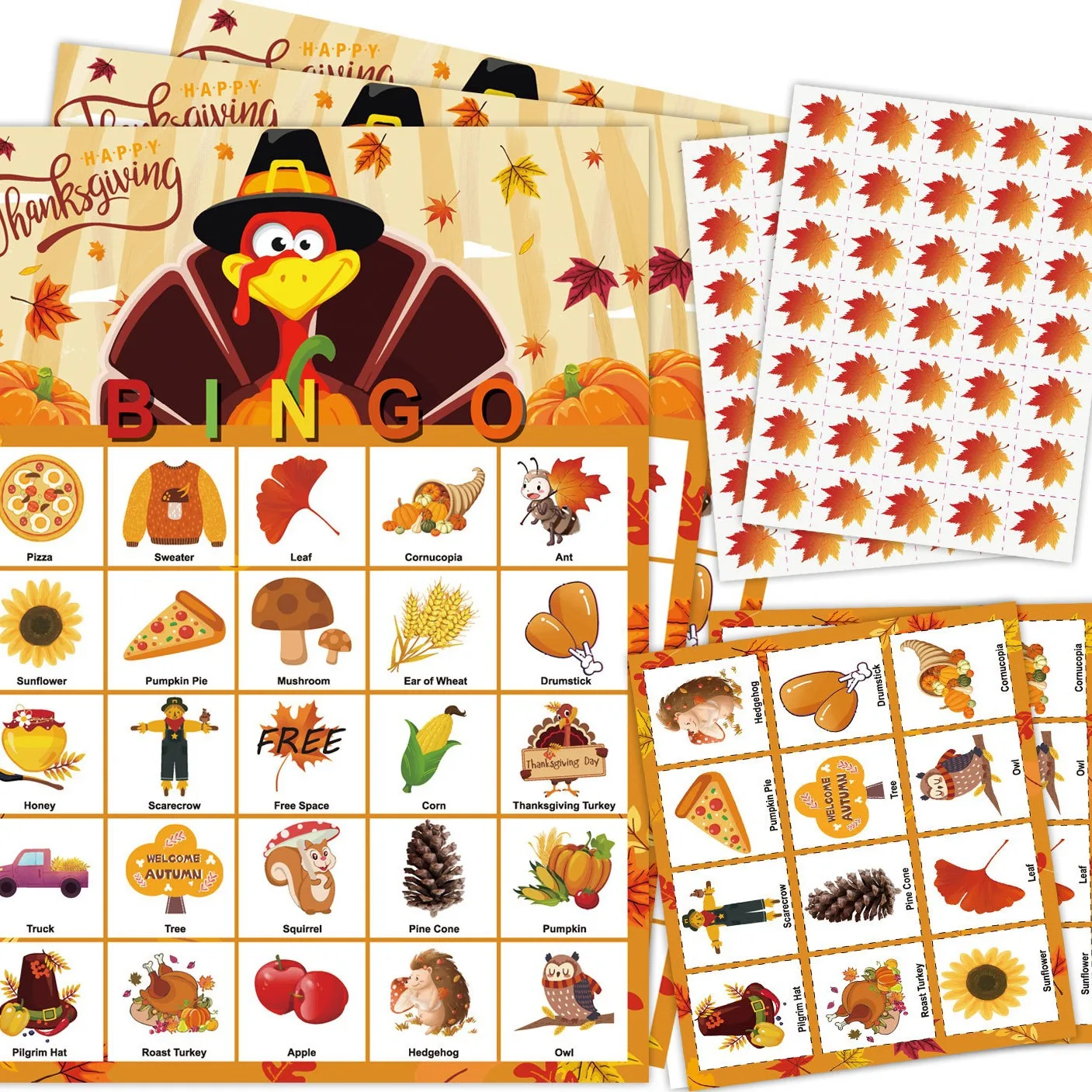 Thanksgiving bingo game Card set Party bingo for 24 people 5
