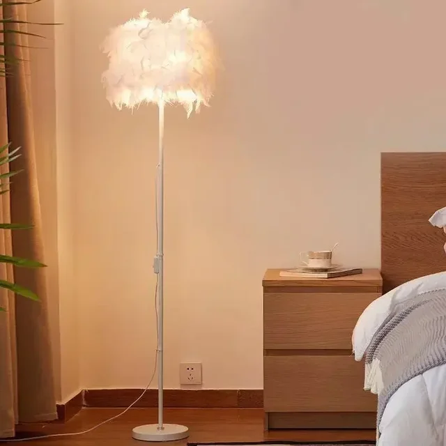 Feather E27 Led Floor Lamps for Living Room Bedroom Beside Lamps Remote Control Dim Sofa Side Standing Lights Home Decoration