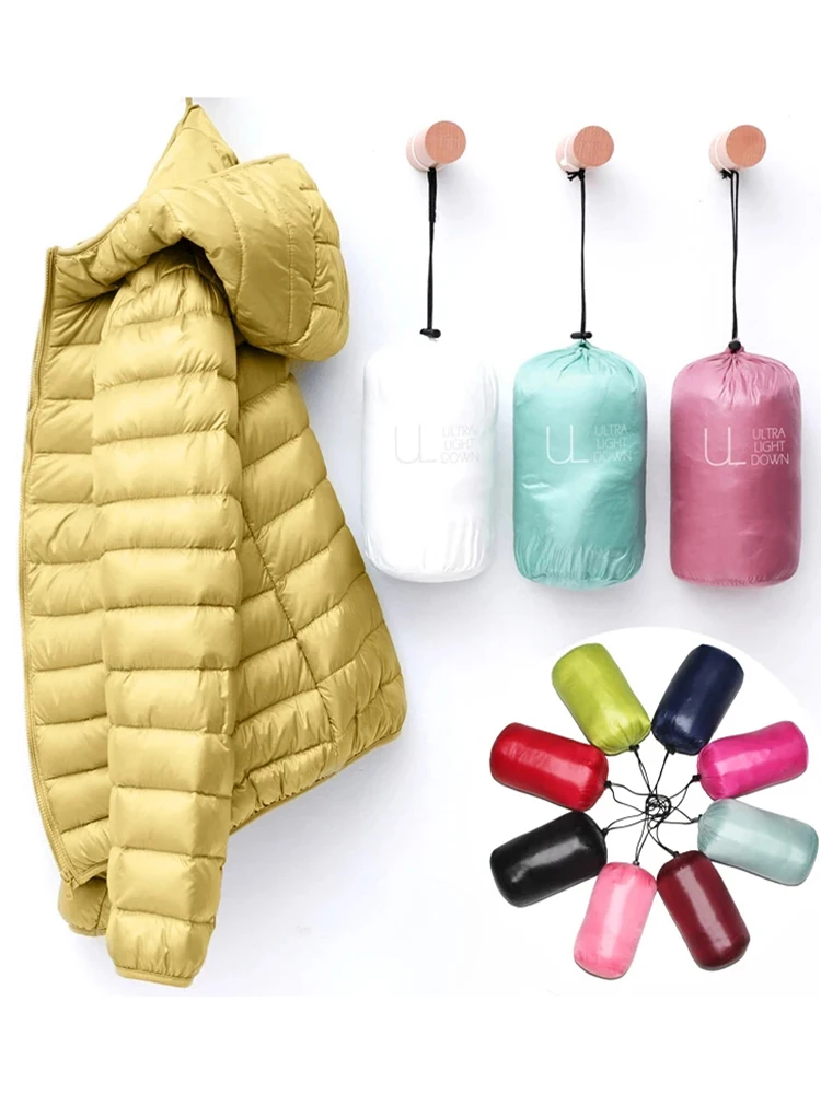 Light Down Jacket Women Inner Cloth Autumn Winter Slim Short Stand hooded Warm White Duck Down Coat Women Outerwear Plus Size