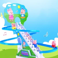 Light Music Ramp Racer Track Slide Toddler Kids Birthday Gift Cartoon Piggy Electric Climbing Stairs Toy 2