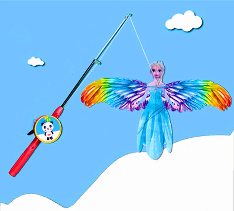 free shipping PE mini kites flying for children kite line 3d kite pocket  kite for kids fishing rod dynamic wing eagle kite toys