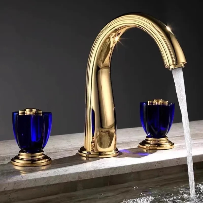 Description Picture 2 of itemBasin Faucets Brass Luxury Gold Bathroom Faucet Sink 3 Hole Hot And Cold Basin Water Tap
