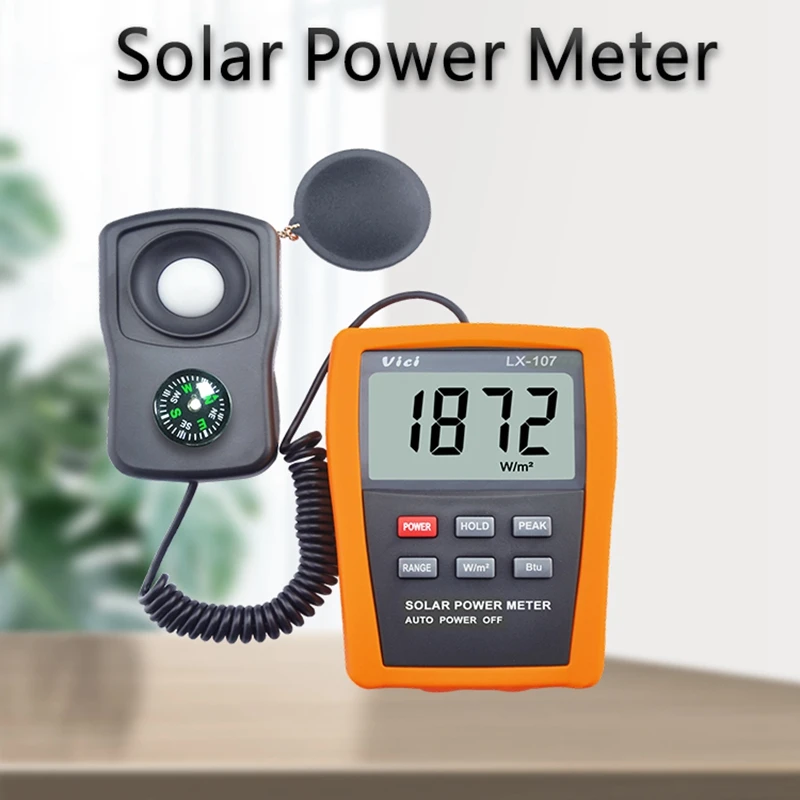Vici LX107 Solar Power Meter Optical Solar Research Glass Light Intensity Data Peak Hold BTU Light Radiation Tester Compass 2