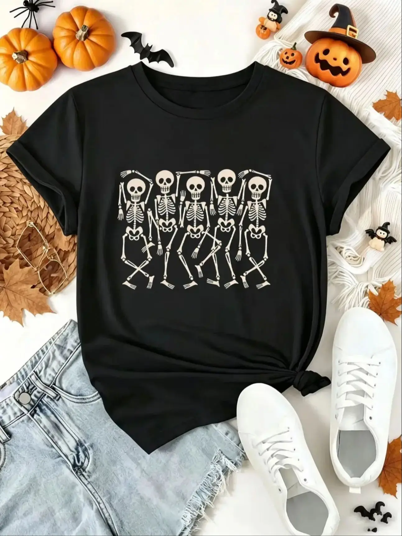 Dancing Skeletons Cotton T-Shirt — Color: black / Size: XXL