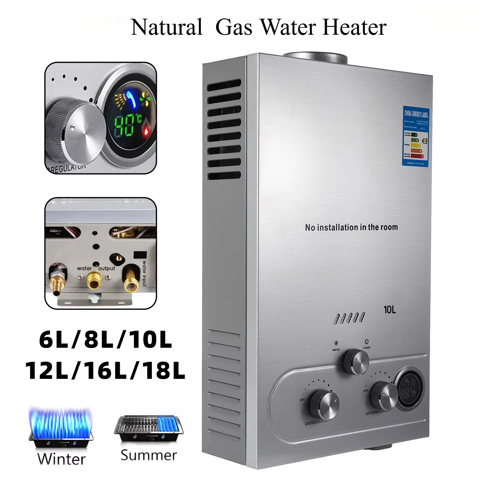 Natural gas water heater 18L stainless steel boiler kit
