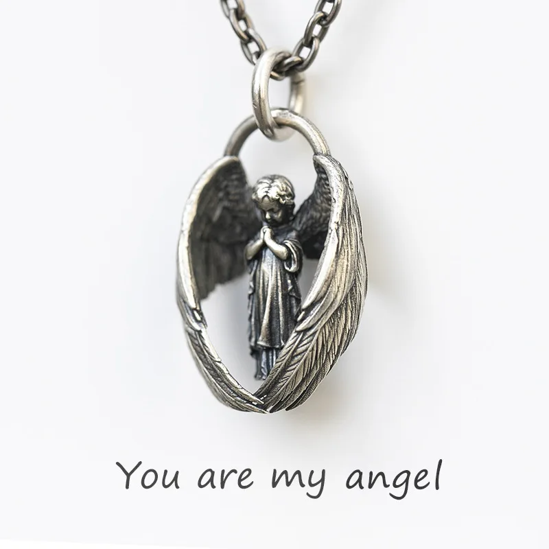 You Are My Angel 펜던트 목걸이, 패션 실버 컬러, 천사 날개, 긴 체인 넥, 남성 여성 힙합 쥬얼리 선물