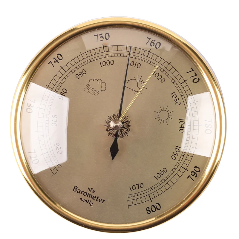 New 1pcs Weather Station Precision Aneroid Barometer 50 (128mm) Diameter  Round Dial Trac Outdoor Fishing Barometer Golden