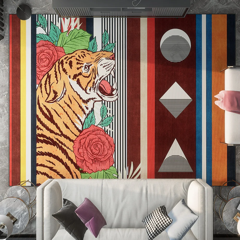 

Fashion Modern Bedroom Bedside Area Rugs Geometric Striped Tiger Leopard Print Home Decor Carpet Kitchen Bath Non-Slip Door Mat