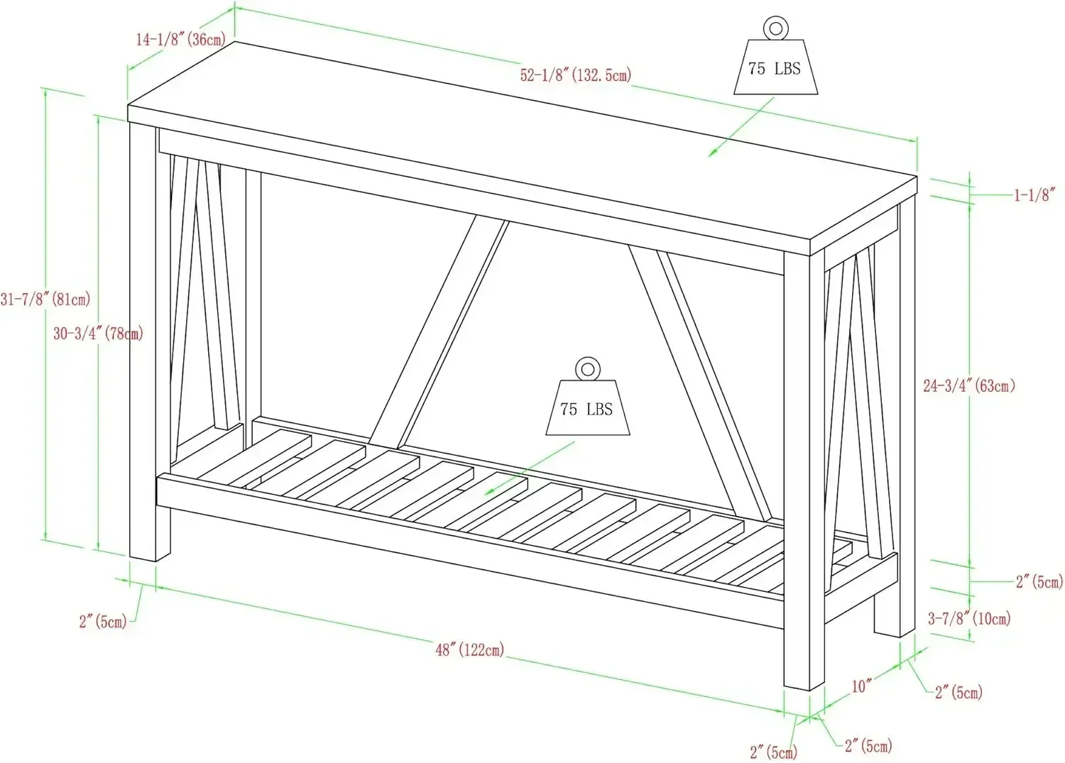 NEW-Modern Farmhouse Accent Entryway Table Entry Table Living Room End Table, 52 Inch, Rustic Oak