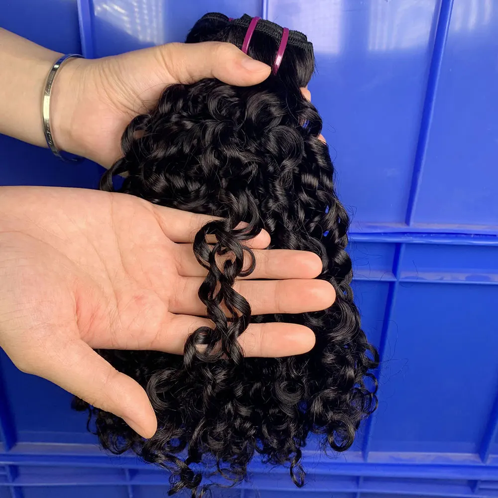Brazilian Double Draw Hair Weave Pixie Curls Bundles with Closure Remy Kinky Curly Human Hair 3Bundle and 4x4 Lace Closure 300g