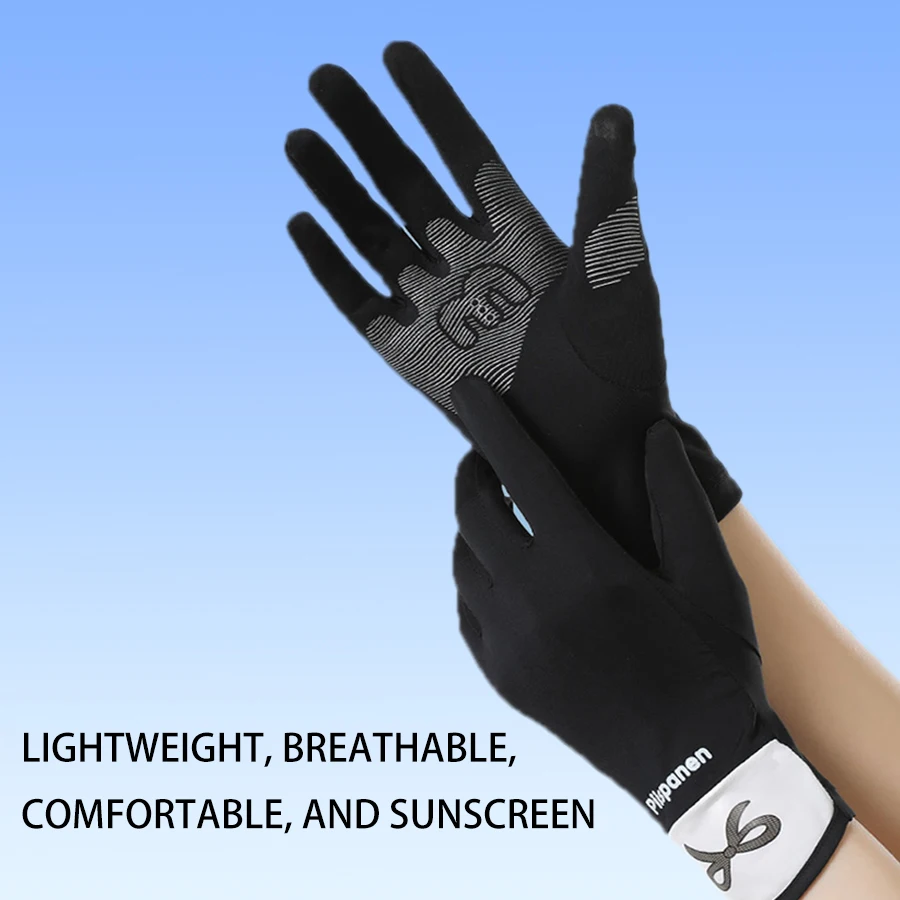 Full finger ice silk breathable thin palm anti slip gloves for outdoor cycling, driving, sports, sun protection gloves 3