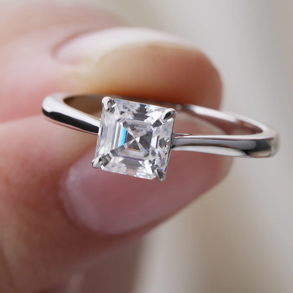 1CT Asscher Cut Moissanite Ring for Women 925 Sterling Silver Lab Grown Diamond Engagement Wedding Band Jewelry silver rings silver ring wedding rings moissanite ring