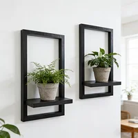 2 Pack Black Floating Shelves, Rustic Wood Wall Mount Display, Space-Saving Storage for Decor, Plants, Photos, Home & Desk 3