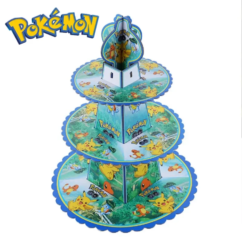 

Cartoon Pikachu Three-tier Cake Stand Pokemon Birthday Party Dessert Tray Home Decor For Kids Animation Peripherals