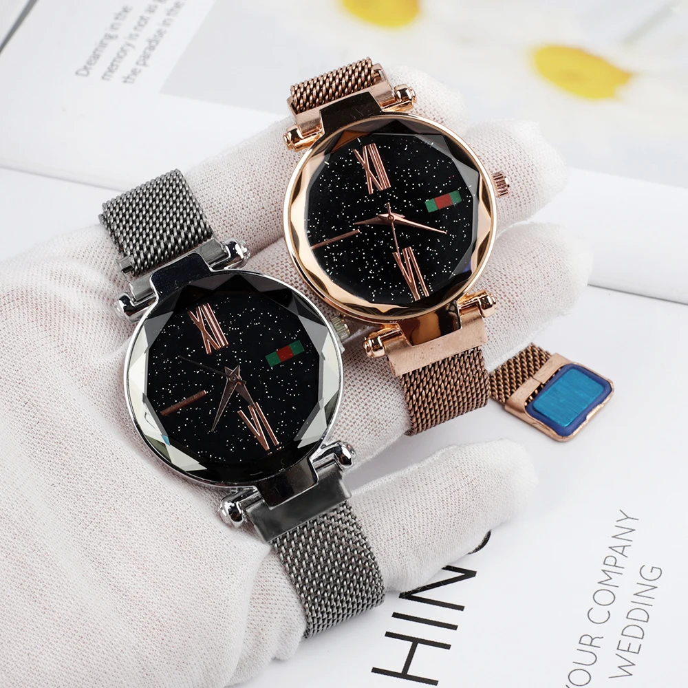 

Luxury Women's Fashion Starry Sky Watches Magnet Buckle Rose Gold Ladies Wristwatch Diamond Quartz Watch Clock relogio feminino