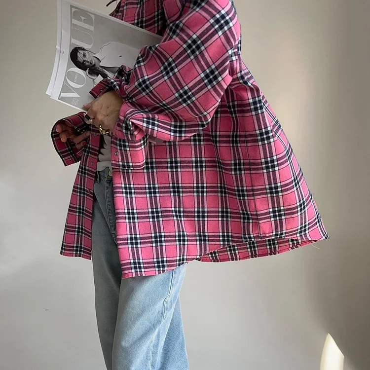 Casual Vintage For Women Shirts Outwear Lapel Fashion Loose Patchwork Streetwear Long Sleeve Striped Female Cardigan Coat