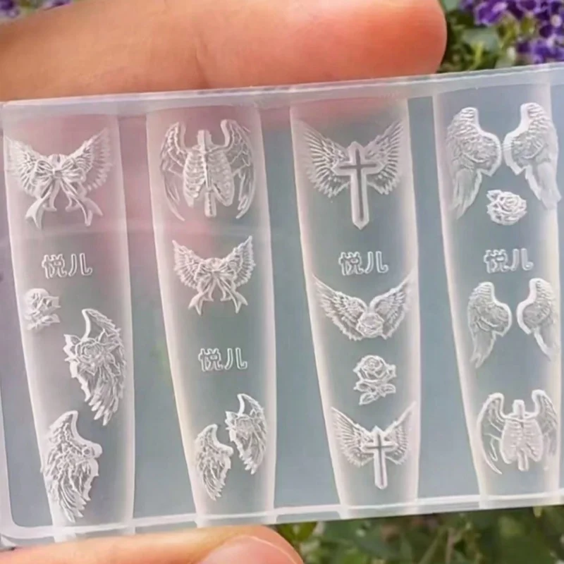 네일 아트 몰드 세트 조합 날개 깃털 십자가 해골 손 모양 칼 장미 3D 네일 아..