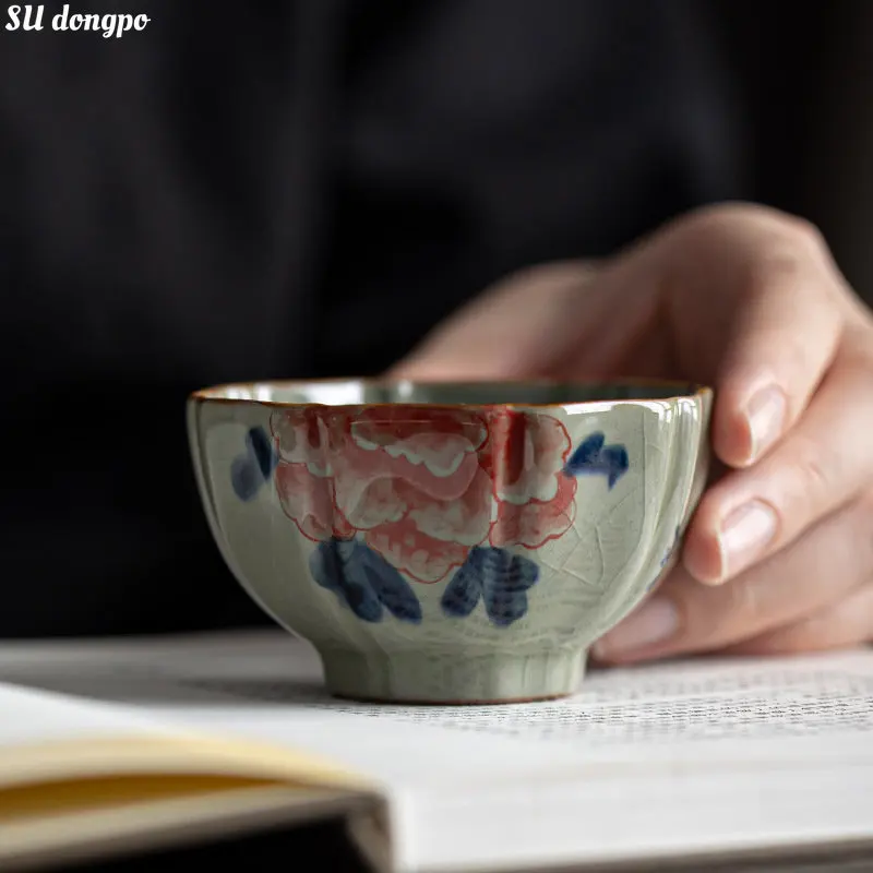 

Old Clay Hand-painted Blue and White Tea Cup Ice Crack Ceramic Tea Bowl Chinese Style Retro Tea Cup High Quality Tea Set