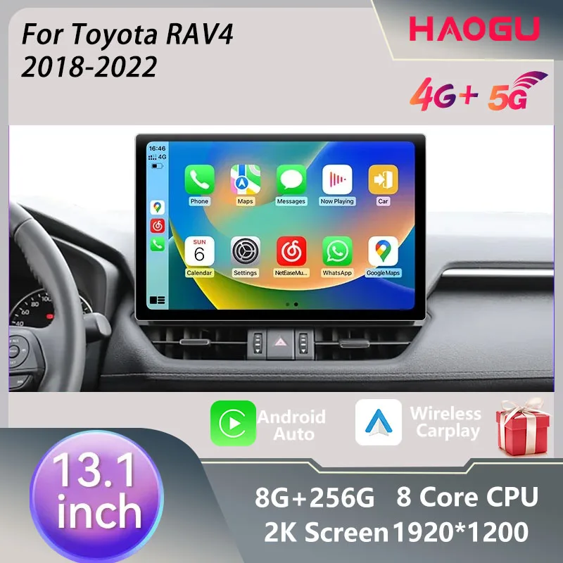 

13.1-inch Android for Toyota RAV4 2018-2022 Car Radio DVD Multimedia Player GPS Navigation 2 Din CarPlay Head Unit Screen Stereo