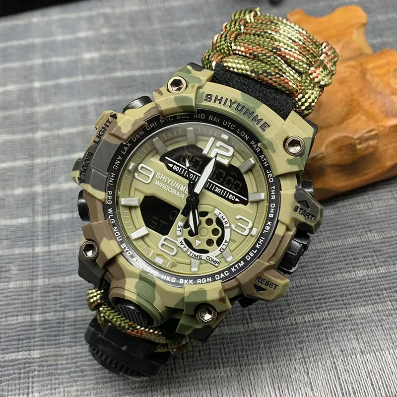 Shiyunme Men Camouflage Military Watch G Style Led Digital Watch Fischietti Impermeabili Outdoor Survival Sports Men Orologi Al Quarzo