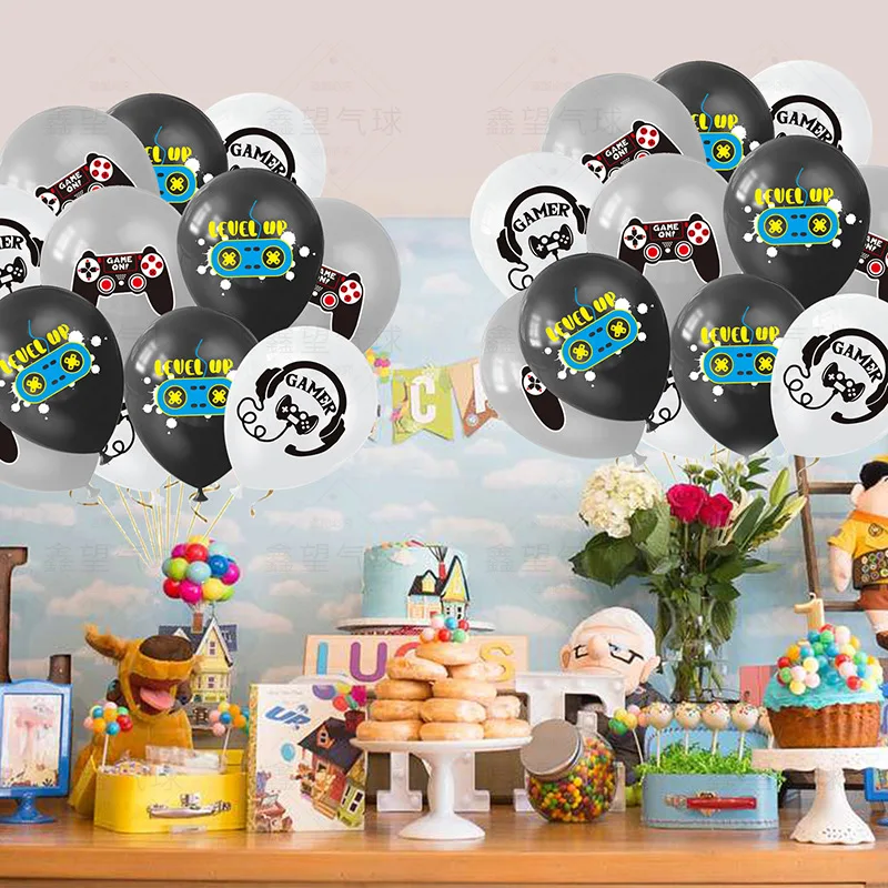 Black White Play Game Theme Balloons Controller Per Videogiochi Latex Ballon Happy Birthday Party Kid Boy Shower Gamer Level Up Balon