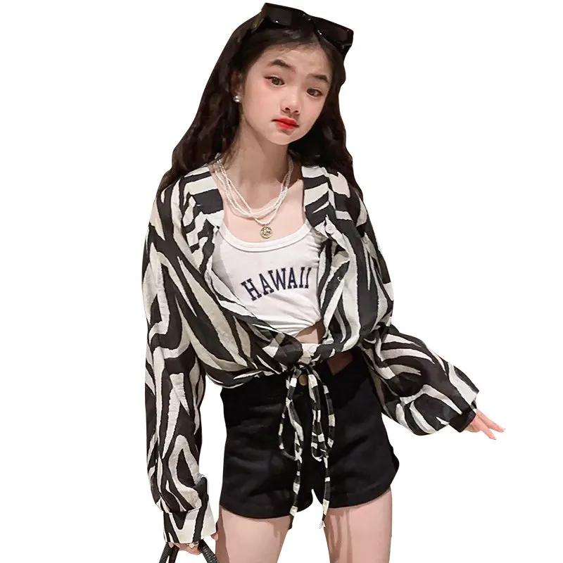 

Куртка для девочек-подростков, тонкая модная верхняя одежда с длинным рукавом, с леопардовым принтом, для детей 5-14 лет, на лето