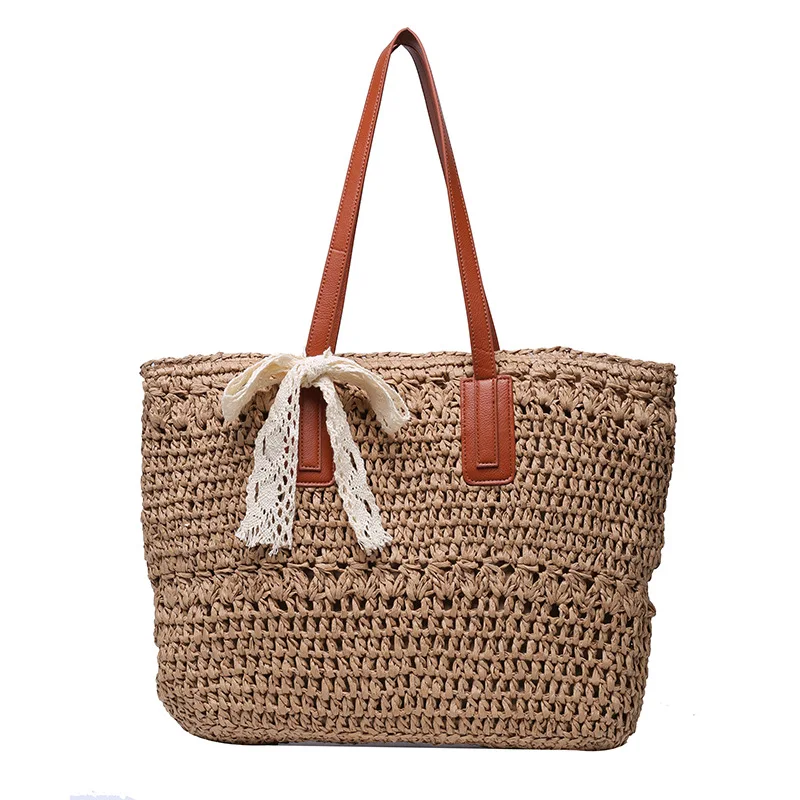

2023 new portable hollow-out woven bag fashion Paper string shoulder straw bag large capacity casual beach bag women's bag