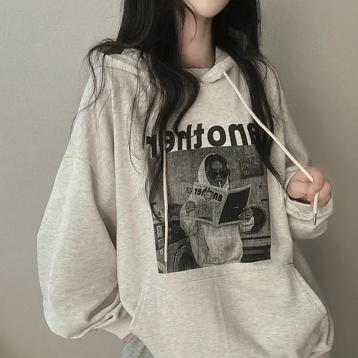 

2023 New Pullovers Women's Sweatshirt Hooded Graphic Top With On Woman Clothing Loose Hoodies Casual Kpop Harajuku Fashion