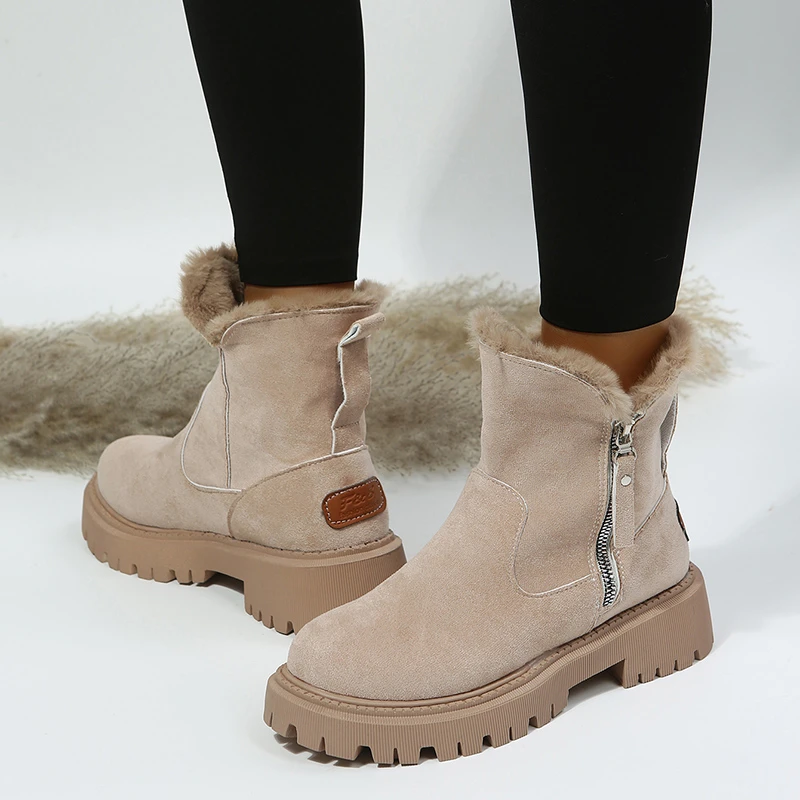Winter Thick Plush Snow Boots Women Faux Suede Non-slip Winter Boots Woman Keep Warm Cotton Padded Shoes Platform Ankle Booties