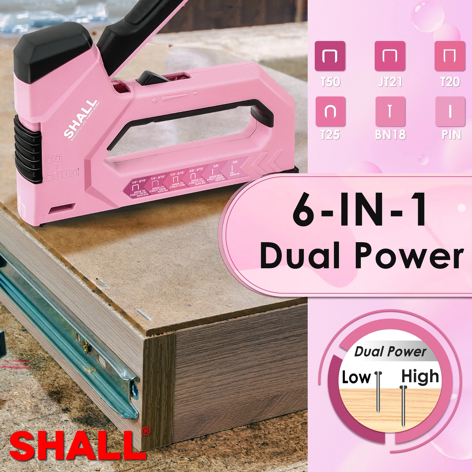 

SHALL Staple Gun Heavy Duty 6 in 1 Manual Brad Nail Gun with 4000 Count Staples & Staple remover for Upholstery Material