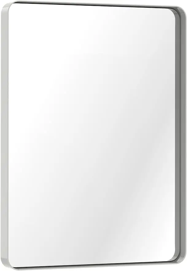 

Hamilton Hills 30x40 Silver Metal Frame Mirror | Brushed Rectangular Vanity | 2" Deep Set Design | Large Wall Mirrors