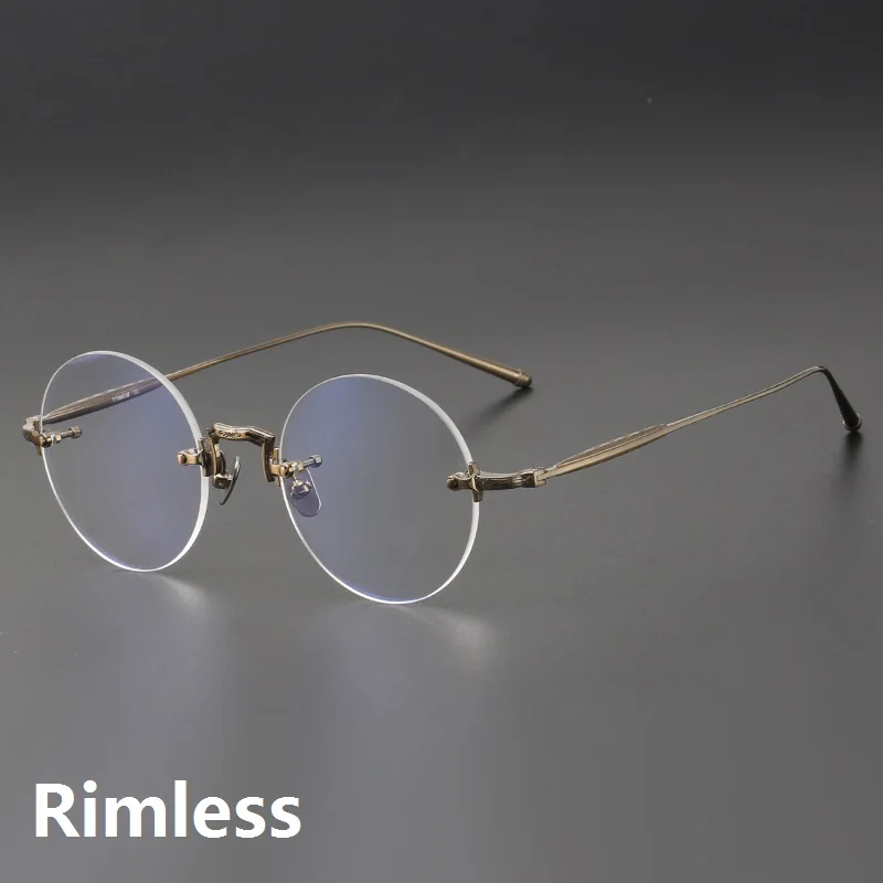 

Top Quality Glasses Frame Men's Japanese Style Pure Titanium Fashion Retro Round Rimless Eyeglasses Prescription Optical Eyewear