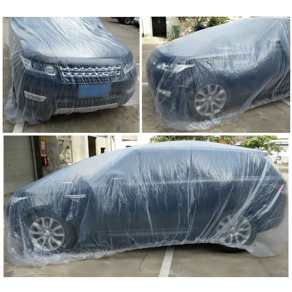 

Clear Plastic Temporary Universal Disposable Car Cover Rain Dust Garage Cover