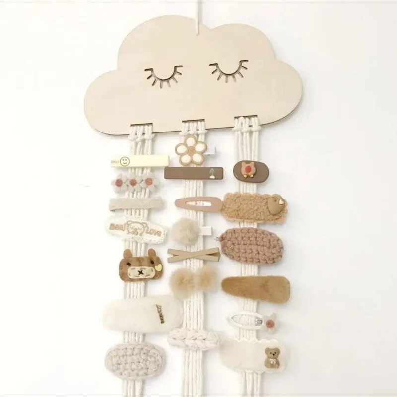 DIY Nordic Style Multicolor Solid Wood Cloud Style Accessories Princess Hairpin Hair Band Bow Storage Pendant Accessories Girls