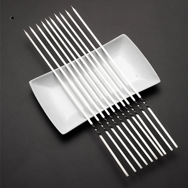 Rozsdamentes Acél Grillezői Nyársai 50/100 Db Újrafelhasználható 35 Cm -Es Lapos Villák Tű Shish Kebab Bbq Szerszám Kiegészítők Kültéri Kempinghez - Image 3
