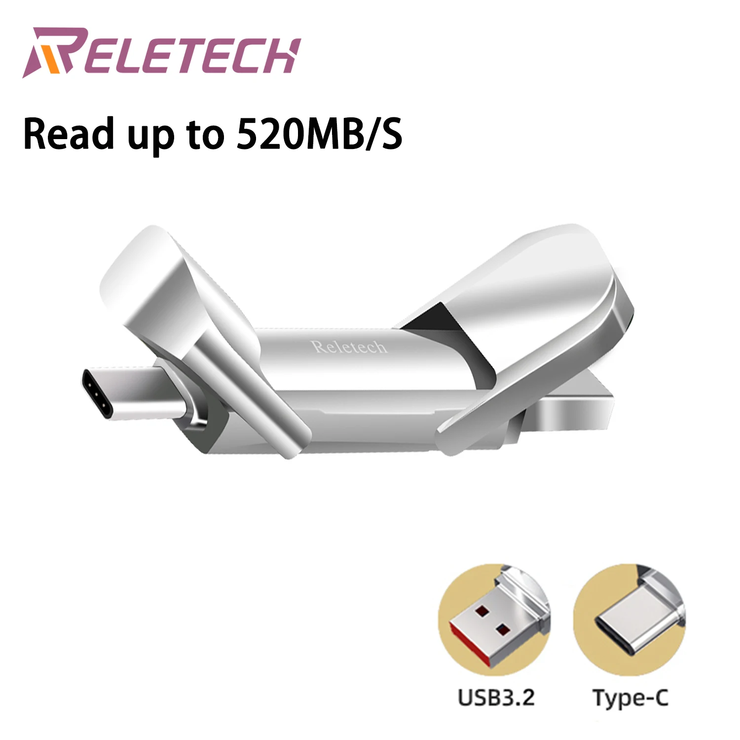 Портативный твердотельный накопитель Reletech Elite 7, высокая чтение, 520MBs USB3 Type- C, совместимый с PS4,Xbox,Windows,Mac, сотовым телефоном