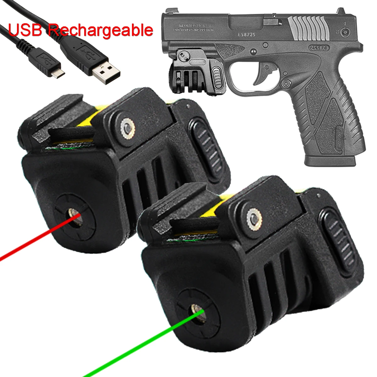 Red Green Blue Lasers USB Rechargeable Pointer Sight Airsoft Weapons Pistol Taurus G2C Glock 17 9mm Fullsize Compact Handgun
