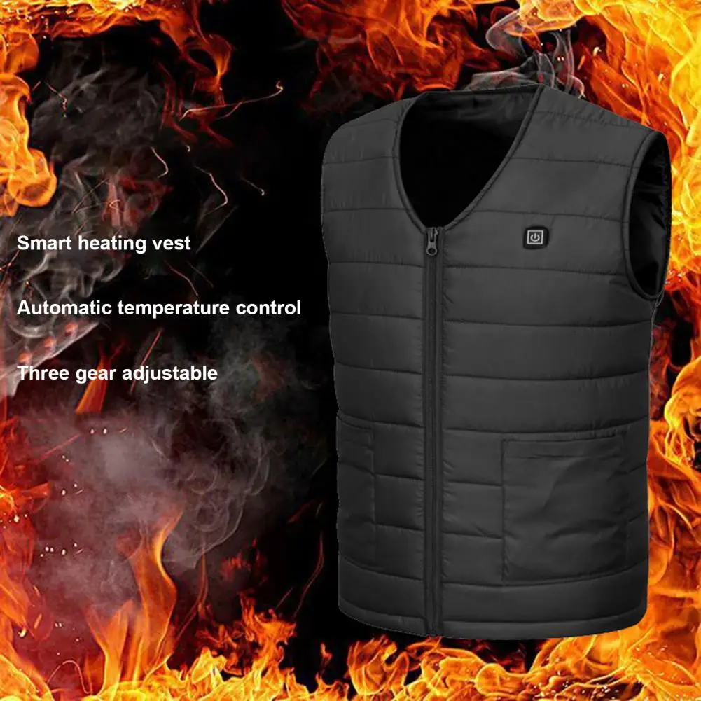 Soft Heating Vest Usb Vest with 10/12 Blocks V Neck Energy-saving Zipper Closure for Men Women Padded Thick Windproof for Winter