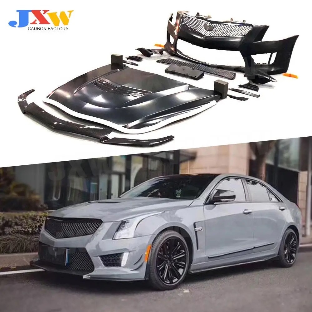 

Carbon Fiber PP Front bumper Lip Mesh Grills Cover For Cadillac ATS 2014-2017 Engine Hood Bonnet Body Kit Car Styling