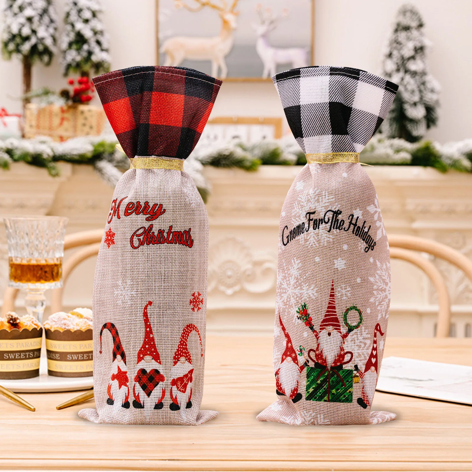 

Christmas Wine Bottle Bag, Christmas Decorations 2024 Bottle Bag Cap Gift Packaging Bag Suitable For Christmas Party Gifts natal