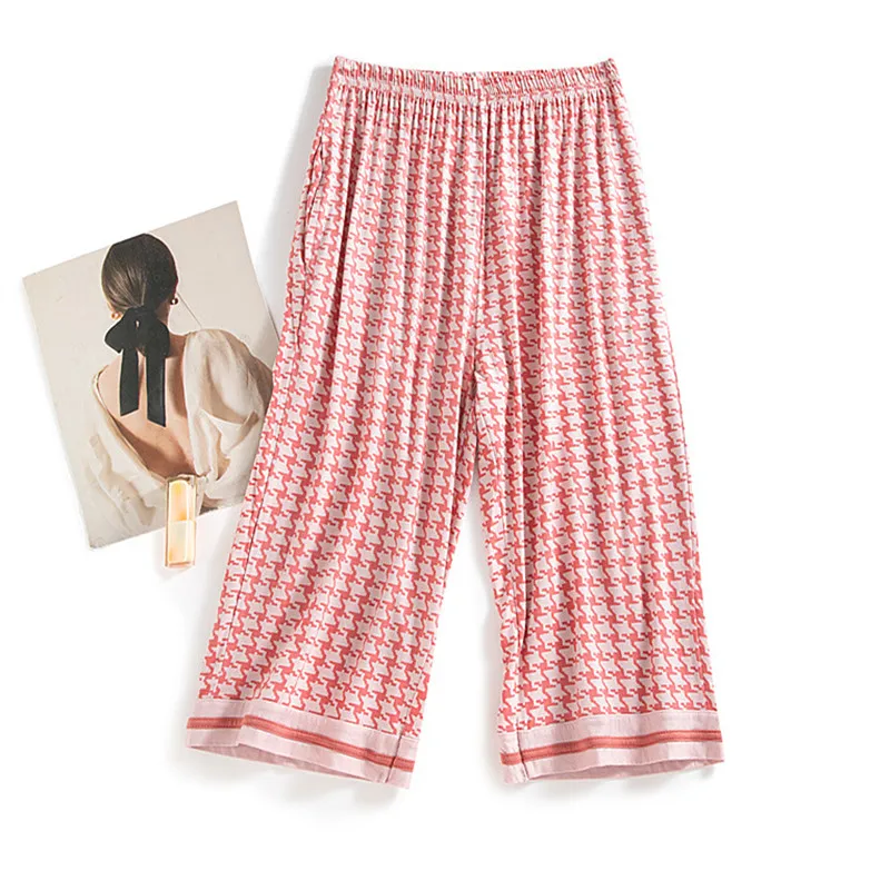 

Large Size Pajama Woman Pants New Modal Summer Sleeping Home Wear Pant For Women Casual Loose Nightwear Lounge Capri Trousers