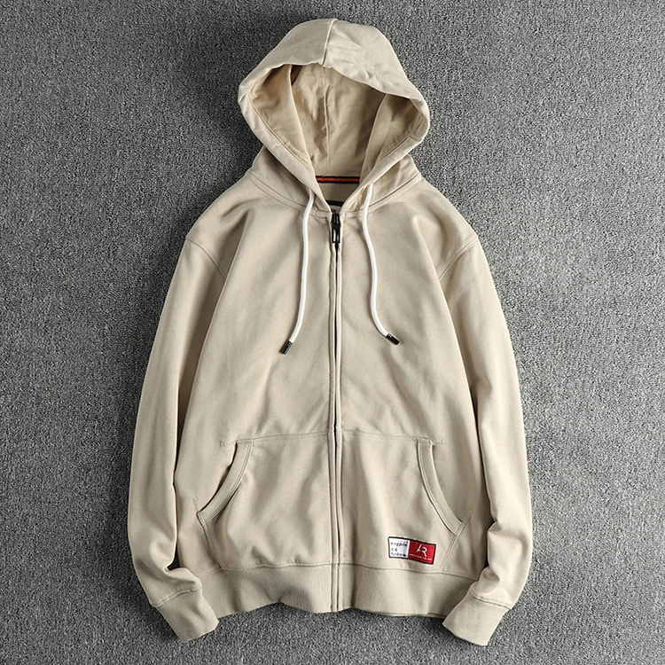 Autumn Winter New American Retro Long Sleeve Solid Color Hooded Hoodies Men's Simple Washed Casual Loose Cardigan Sweatshirts
