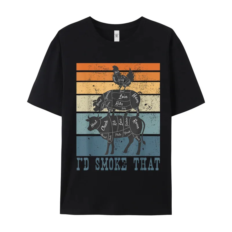 Cute Mens T-Shirt Funny Gifts for Meat Eater Street Tops & Tees All Cotton Short Sleeve Lose Tee-Shirt Round Neck Funny Gifts for Meat Eater Cow Smoker Vintage I Smoke Meats T-Shirt__18271 black
