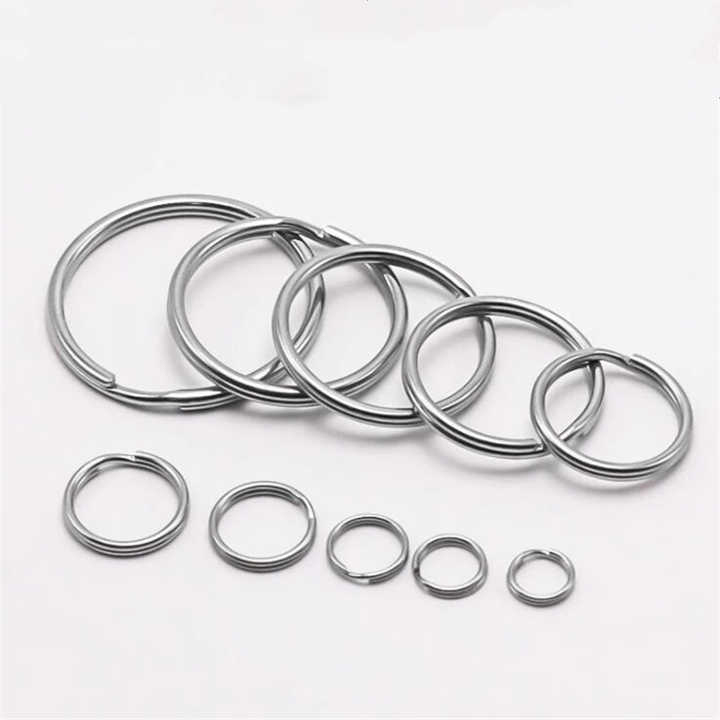 50pcs/Lot Stainless Steel 6-28mm Round Split Ring Key Chains Hoop