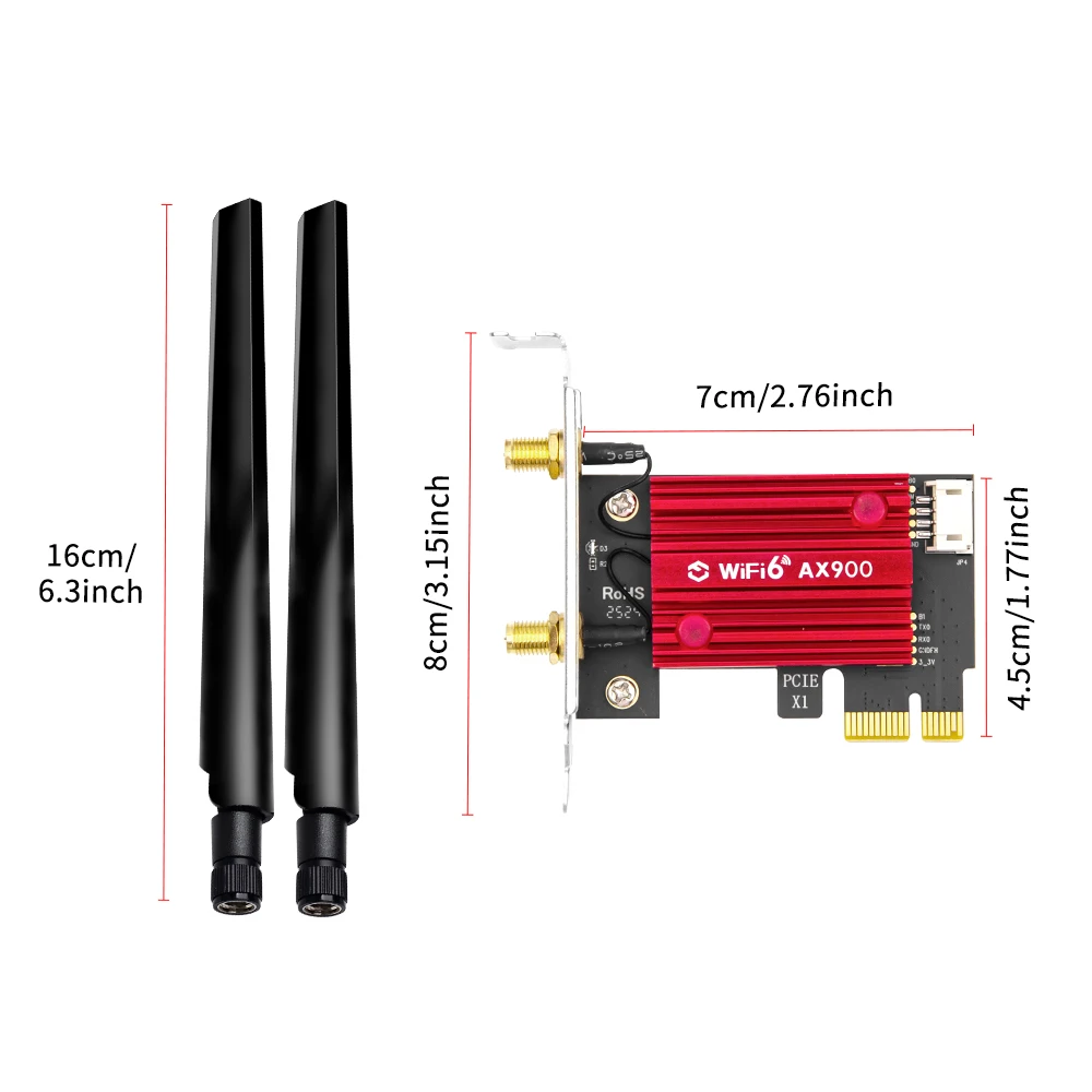 WiFi 6 PCIe 카드 FV-AX900 어댑터 무선 블루투스 5.4 듀얼 밴드 2.4G/5.8GHz 802.11AX 이더넷 데스크탑 PC용 Windows 10/11