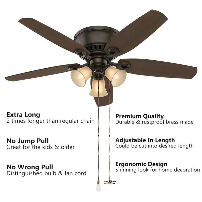 Dotlite Black Ceiling Fan Pull Chain, 2Pcs 12 Inches Decorative Fan Pull Chain Ornaments Extension, 3mm Diameter Beaded Ball Fan Pull Chain Extender With Connector(2 Pack