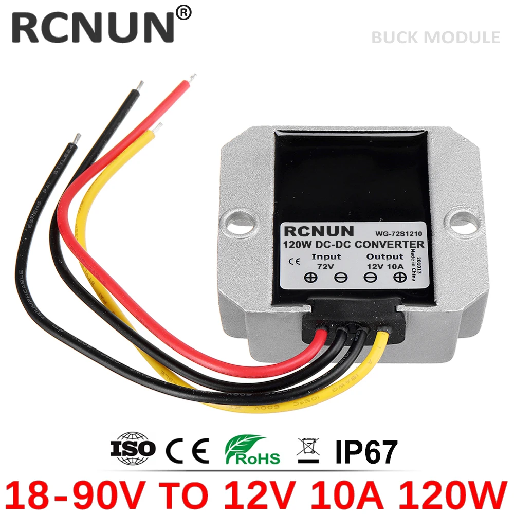 RCNUN 24V 36V 48V 60V 72V 18-90V 12V 5A 10A DC DC 벅 컨버터 12 볼트 전압 변압기 레귤레이터 자동차 트럭 전원 공급 장치